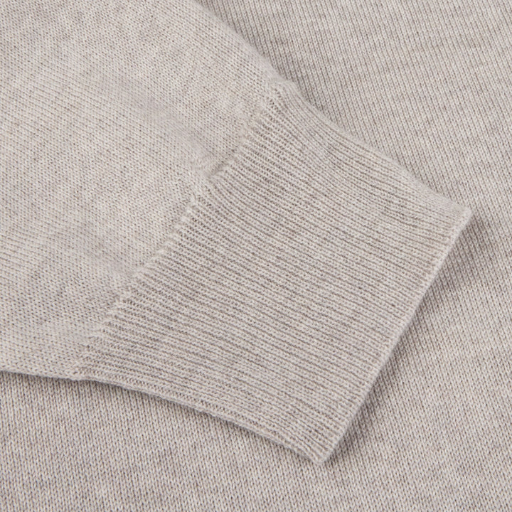 Light Beige Merino Wool Crew Neck Sweater w/ Elbow Patches - Stenströms