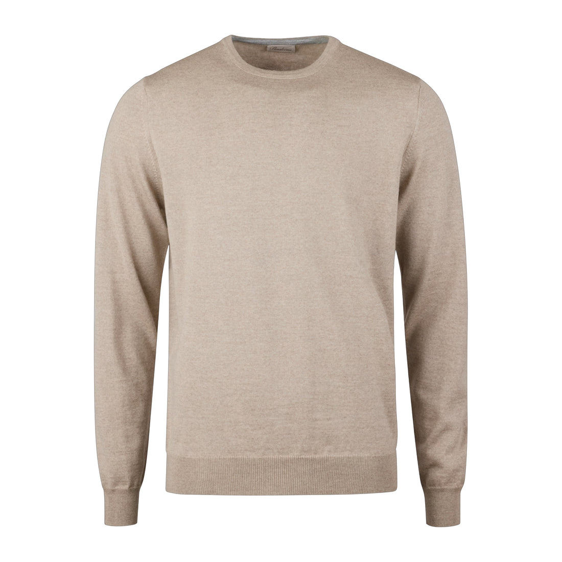 Beige Merino Wool Crew Neck Sweater w/ Elbow Patches - Stenströms