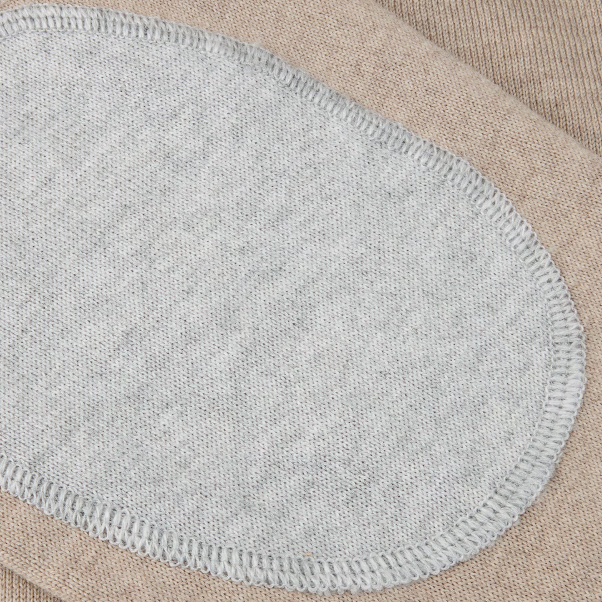 Beige Merino Wool Crew Neck Sweater w/ Elbow Patches - Stenströms