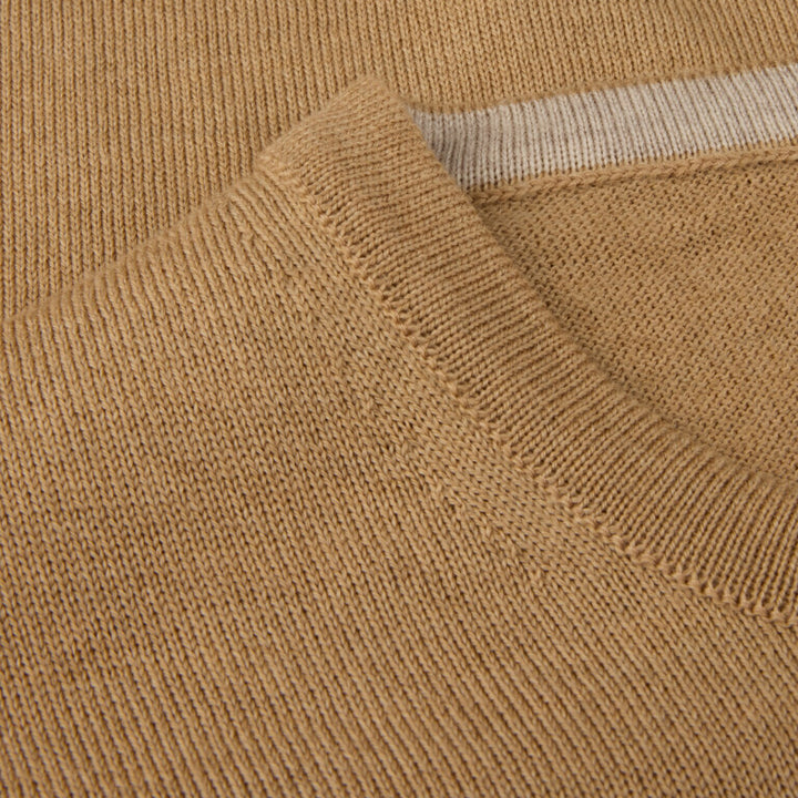 Camel Beige Merino Wool Crew Neck Sweater with Elbow Patches - Stenströms