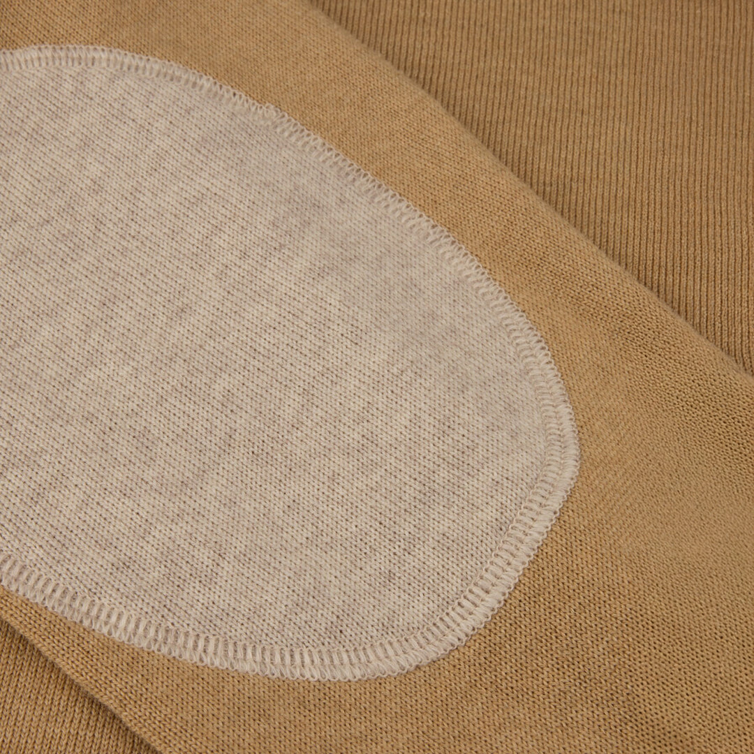 Camel Beige Merino Wool Crew Neck Sweater with Elbow Patches - Stenströms