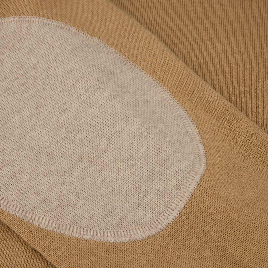 Camel Beige Merino Wool Crew Neck Sweater with Elbow Patches - Stenströms
