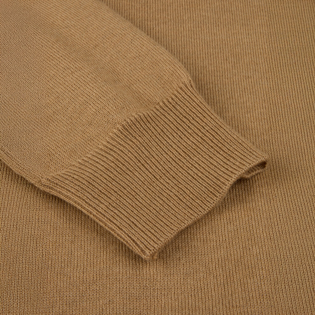 Camel Beige Merino Wool Crew Neck Sweater with Elbow Patches - Stenströms