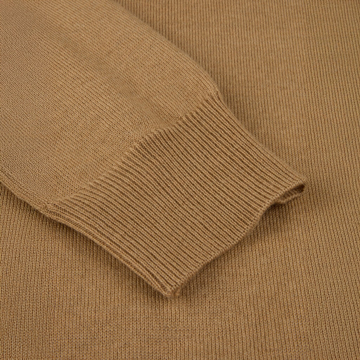 Camel Beige Merino Wool Crew Neck Sweater with Elbow Patches - Stenströms