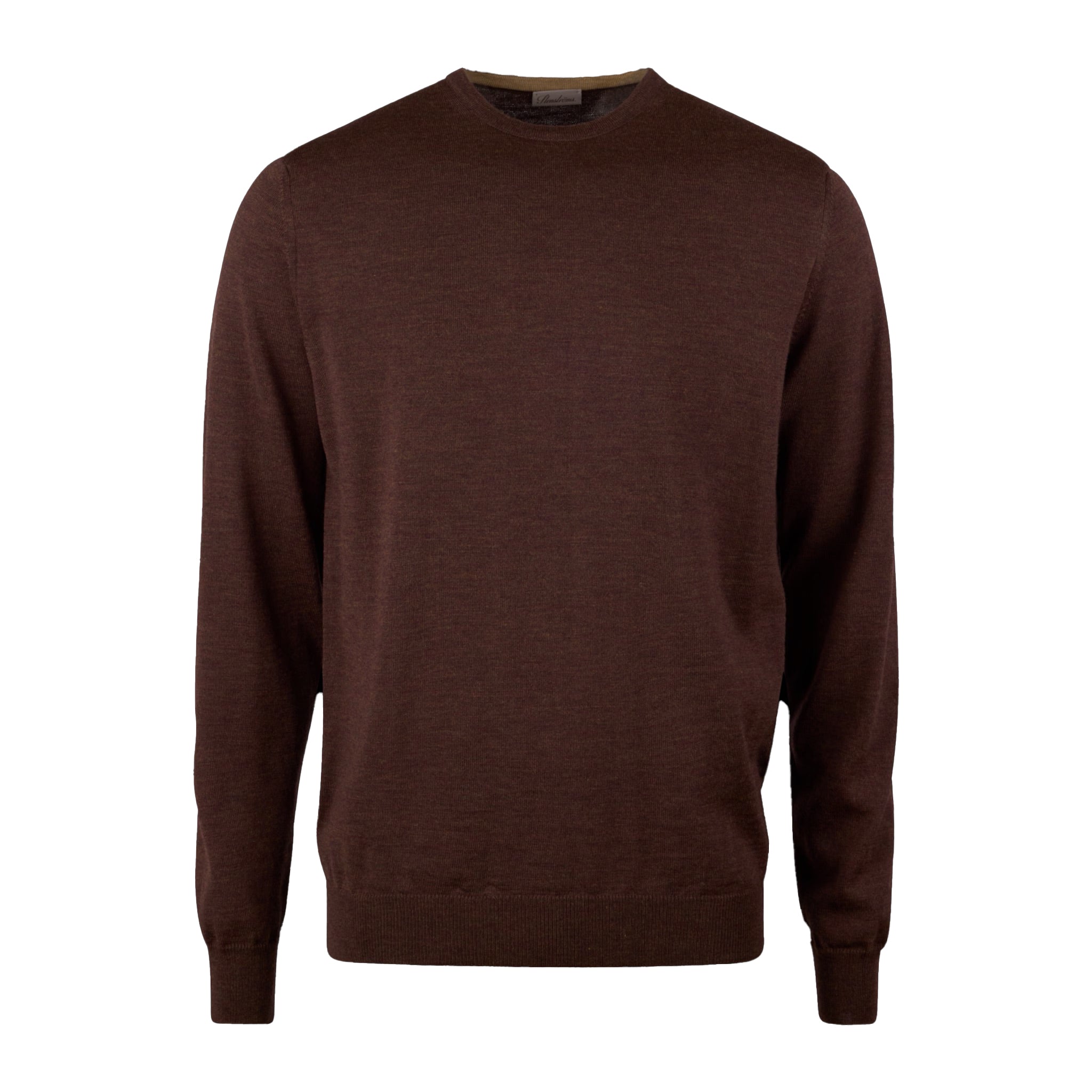Brown Merino Wool Crew Neck Sweater w/ Patch - Stenströms