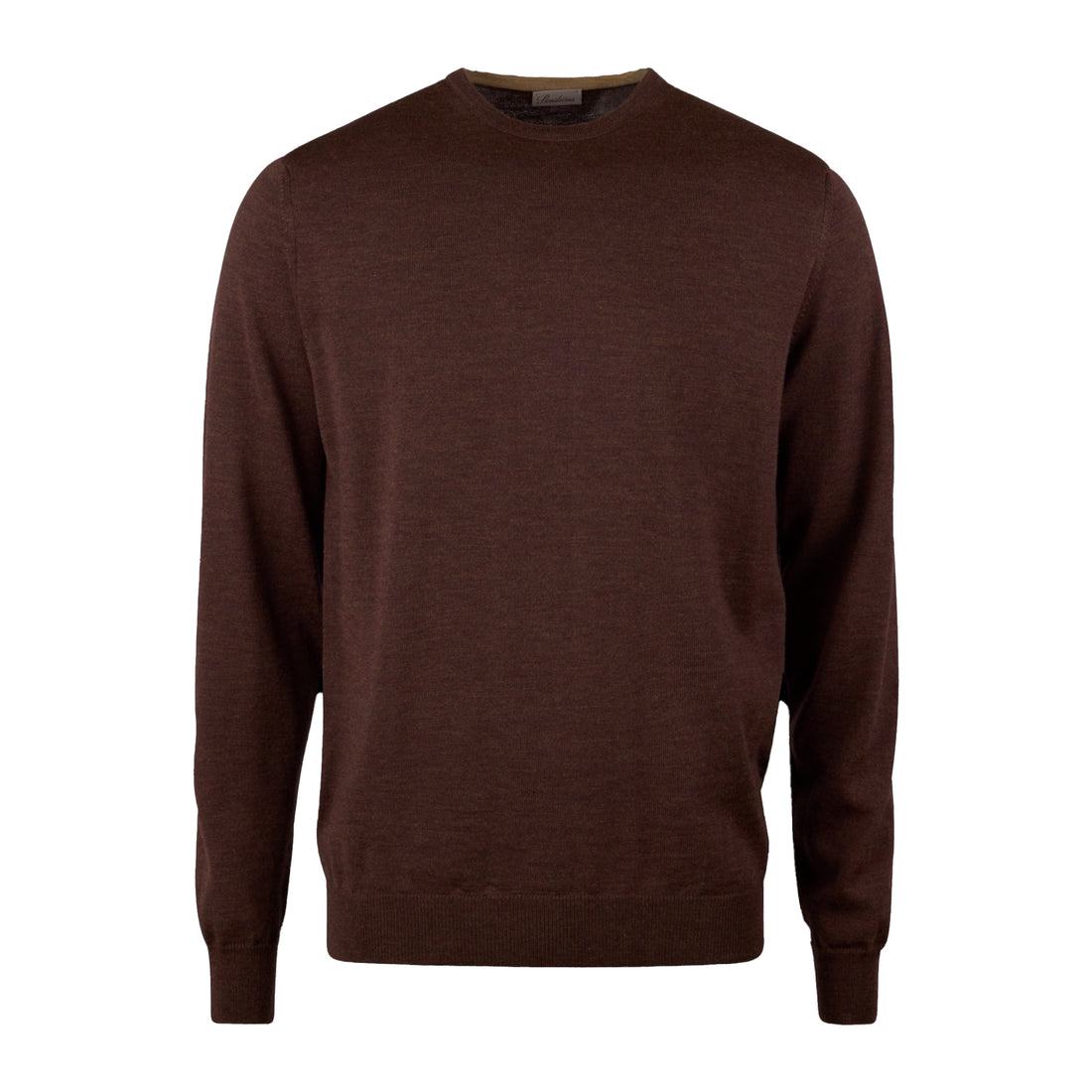 Brown Merino Wool Crew Neck Sweater w/ Patch - Stenströms