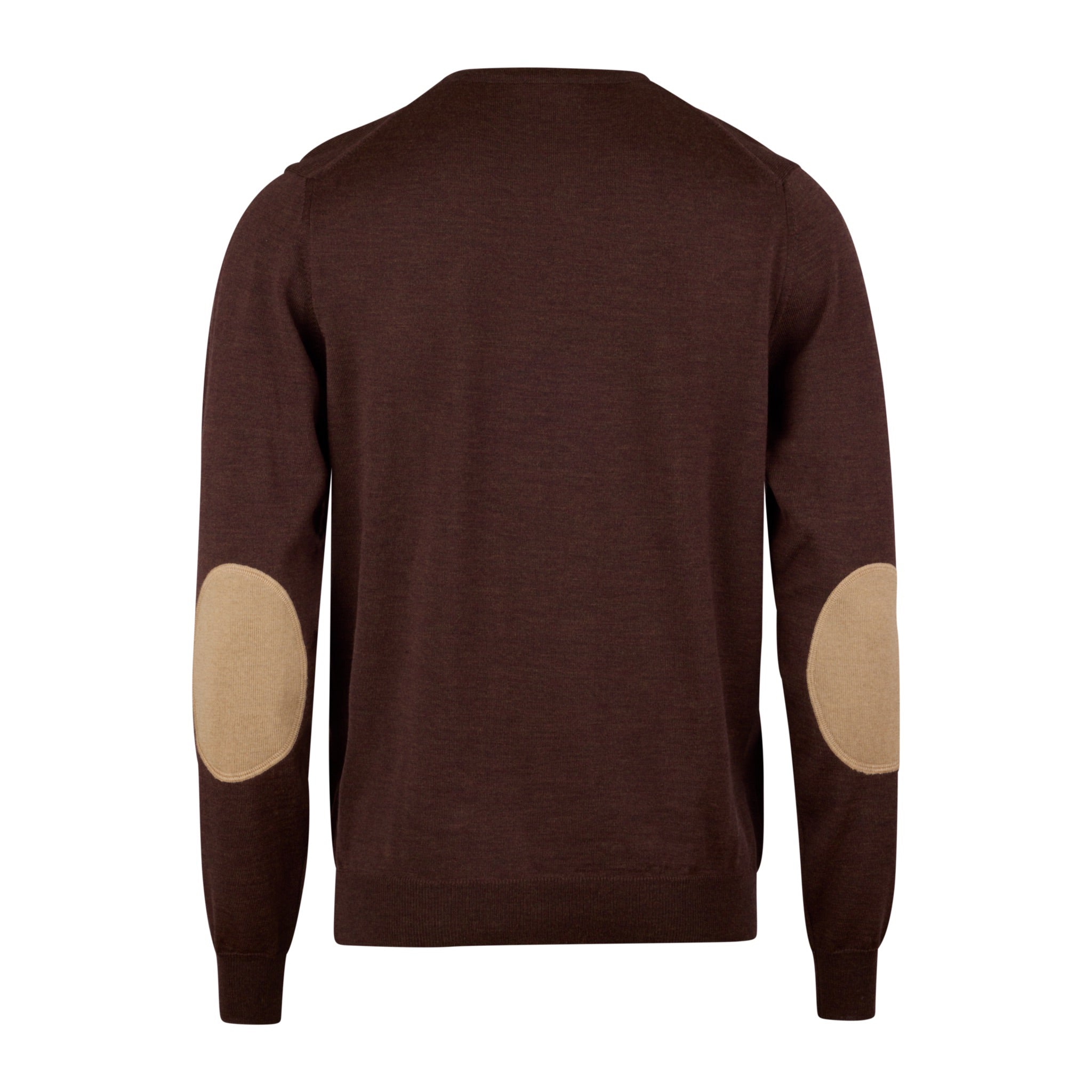 Brown Merino Wool Crew Neck Sweater w/ Patch - Stenströms