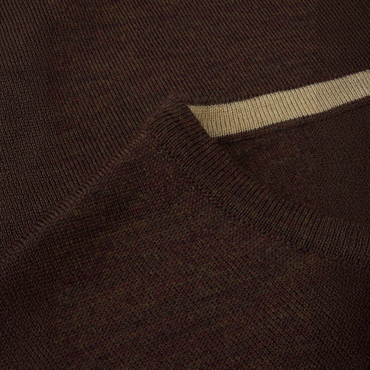 Brown Merino Wool Crew Neck Sweater w/ Patch - Stenströms - Boutique Jacques International
