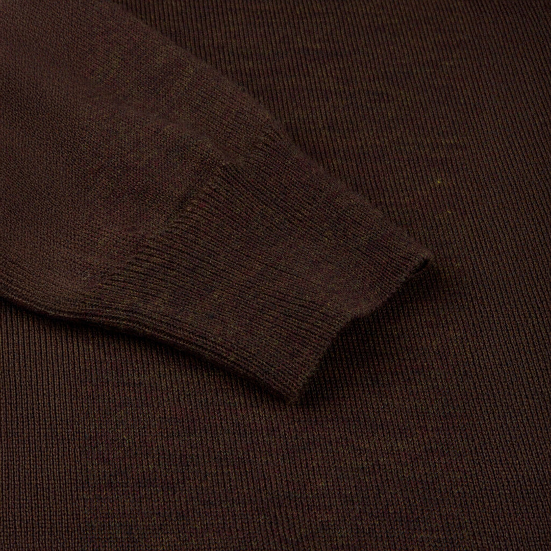 Brown Merino Wool Crew Neck Sweater w/ Patch - Stenströms - Boutique Jacques International