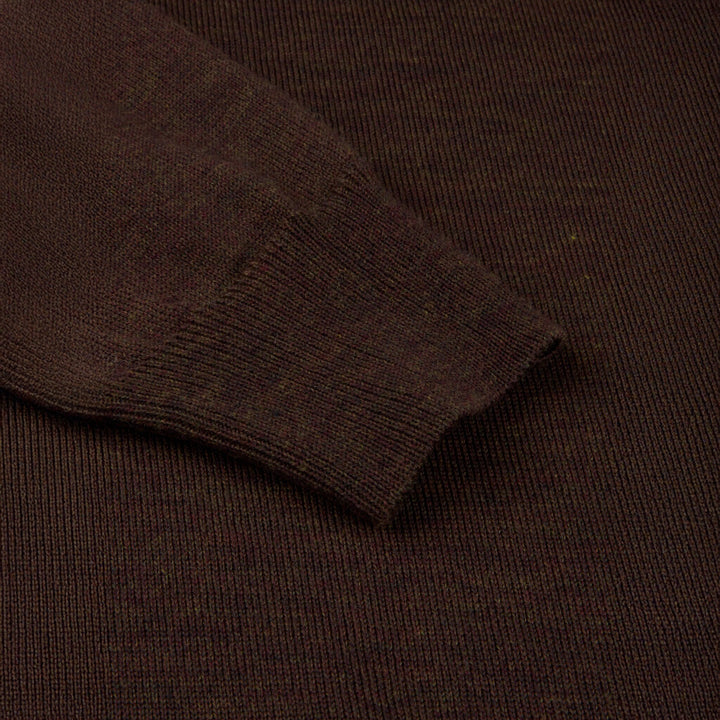 Brown Merino Wool Crew Neck Sweater w/ Patch - Stenströms - Boutique Jacques International