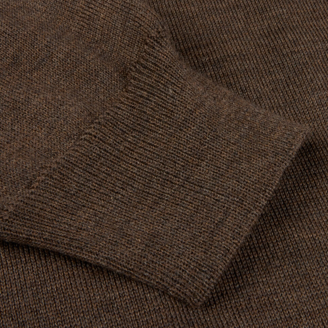 Dark Brown Merino Wool Crew Neck Sweater with Elbow Patches - Stenströms