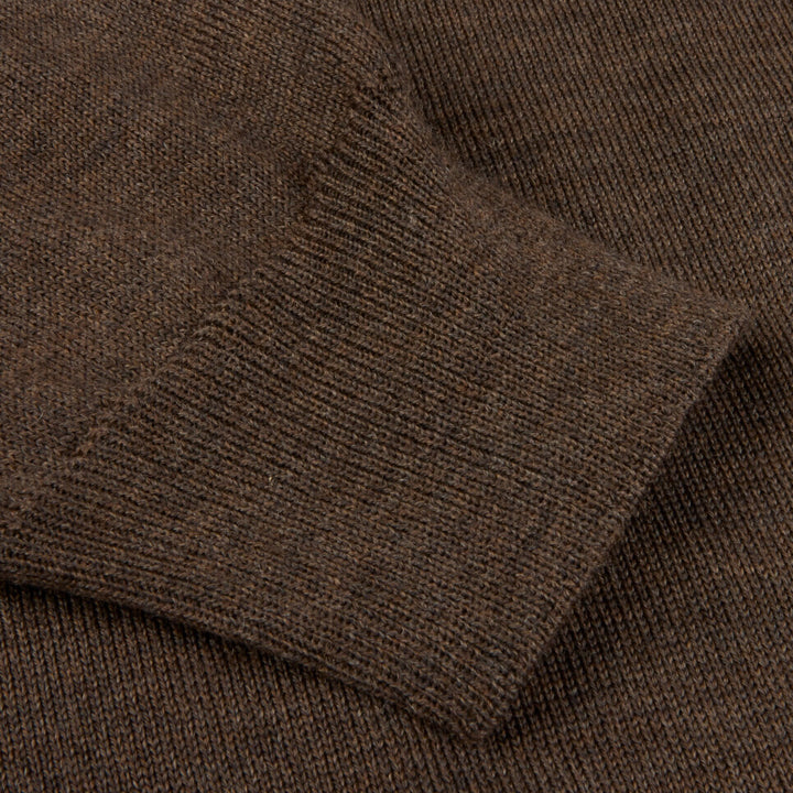 Dark Brown Merino Wool Crew Neck Sweater with Elbow Patches - Stenströms
