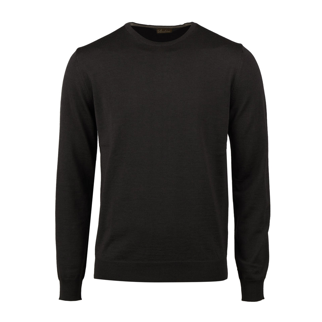 Dark Brown Merino Wool Crew Neck Sweater with Elbow Patches - Stenströms