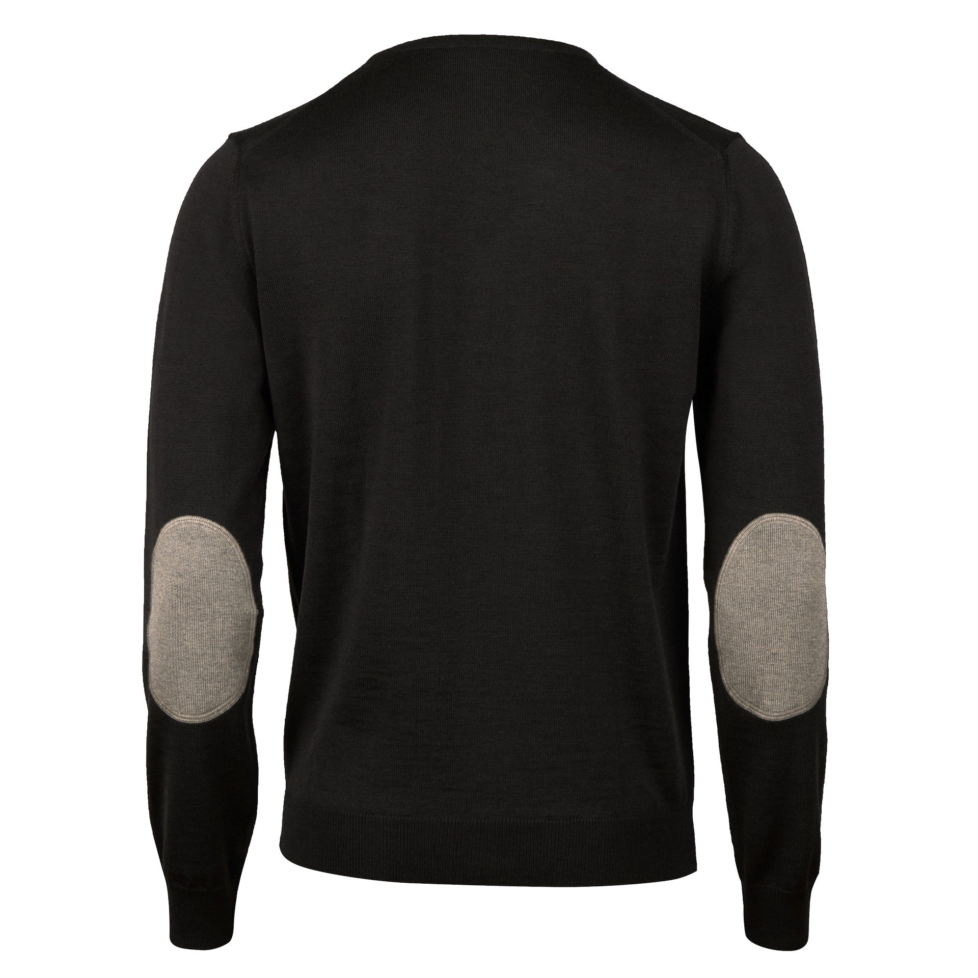 Dark Brown Merino Wool Crew Neck Sweater with Elbow Patches - Stenströms