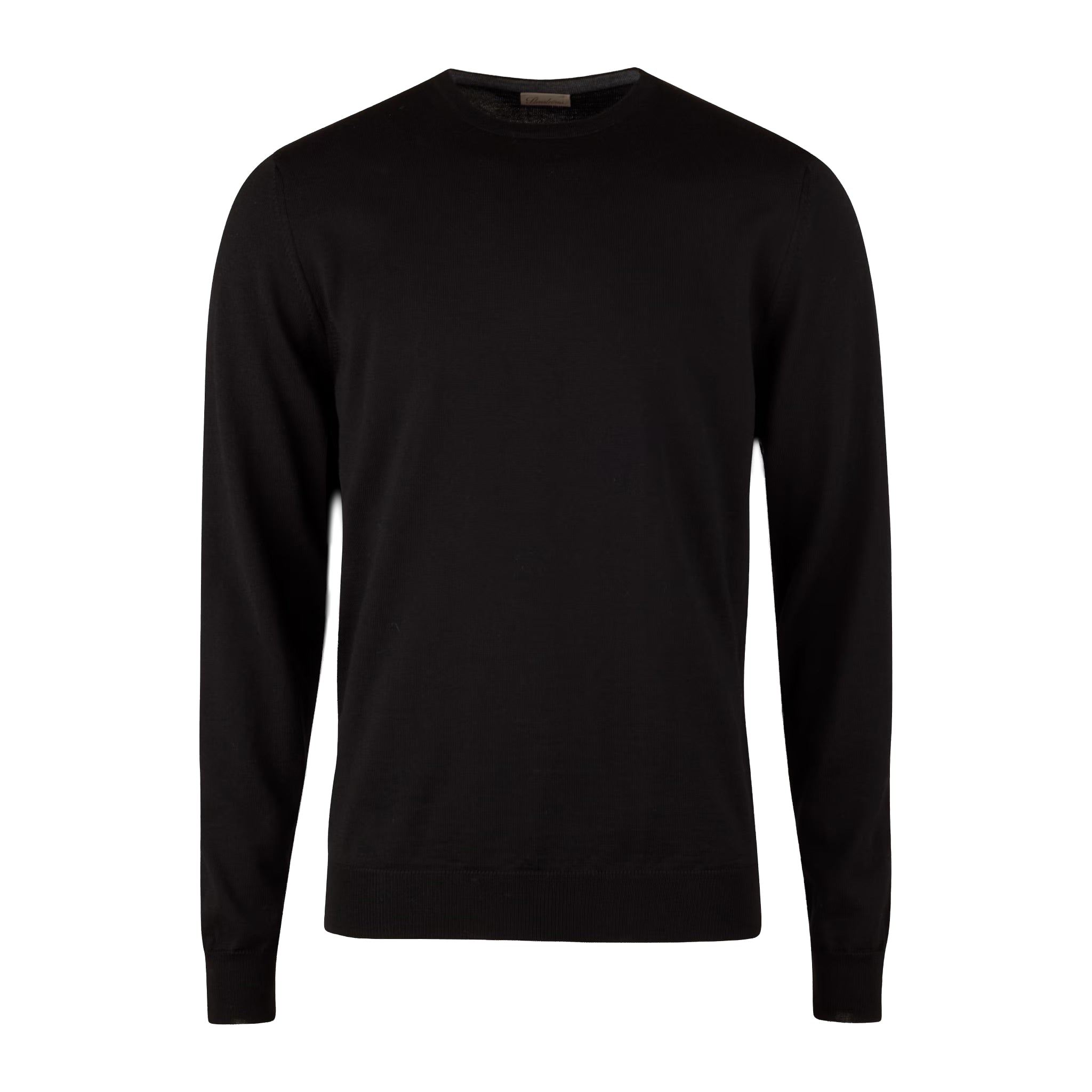 Black Merino Wool Crew Neck Sweater w/ Elbow Patches - Stenströms