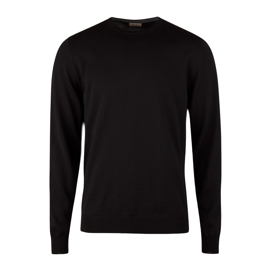 Black Merino Wool Crew Neck Sweater w/ Elbow Patches - Stenströms