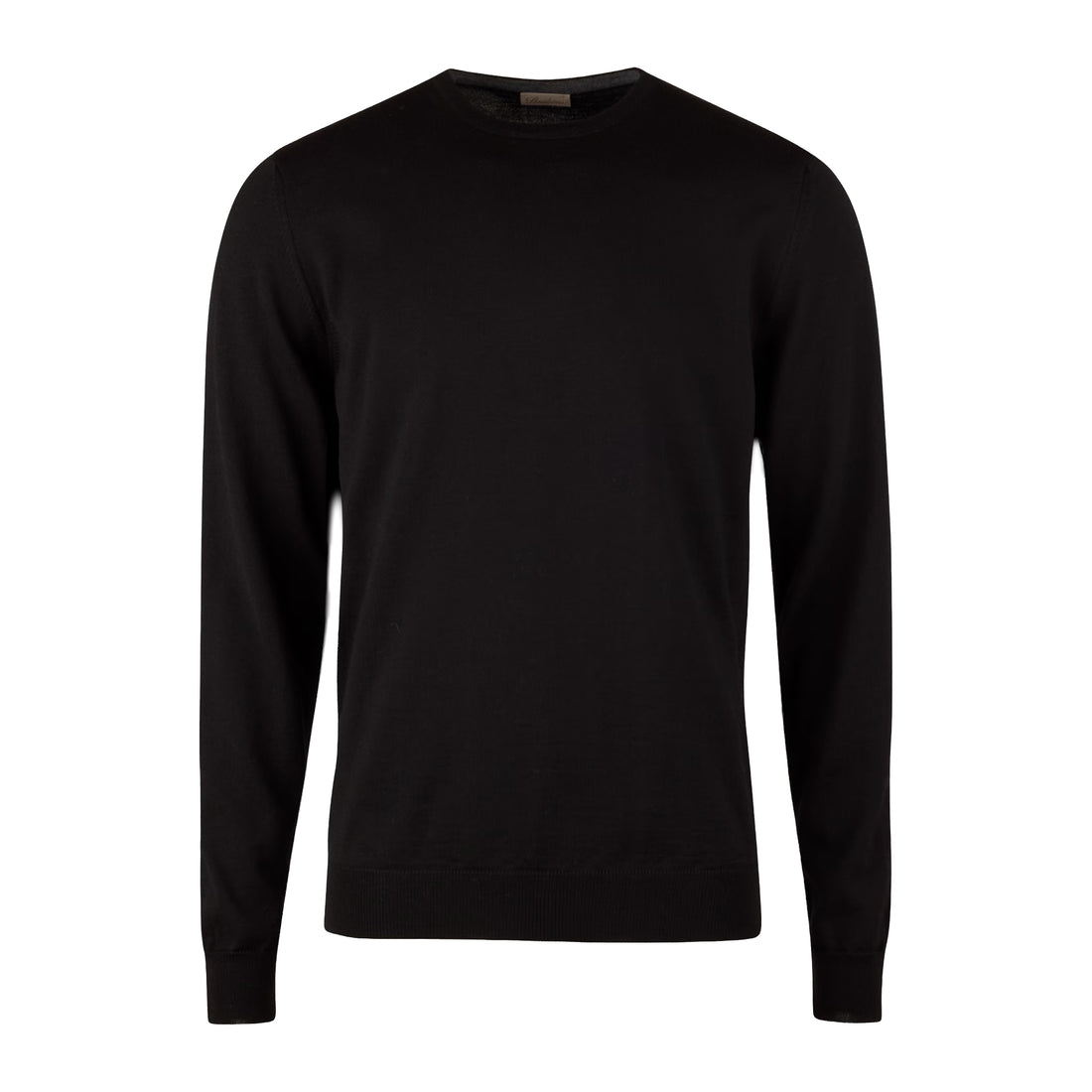 Black Merino Wool Crew Neck Sweater w/ Elbow Patches - Stenströms