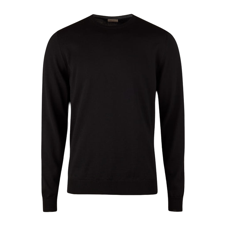 Black Merino Wool Crew Neck Sweater w/ Elbow Patches - Stenströms