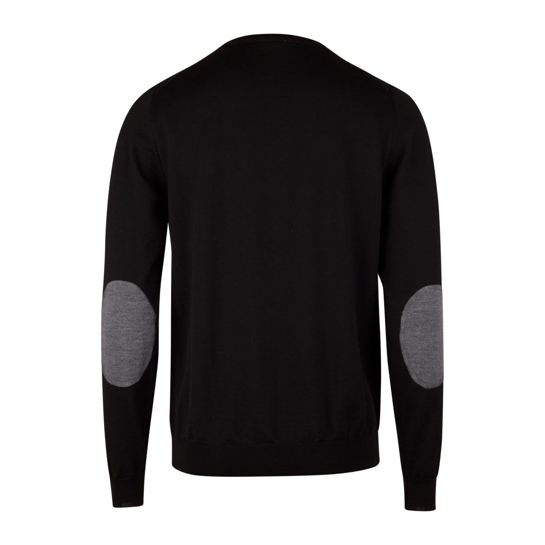 Black Merino Wool Crew Neck Sweater w/ Elbow Patches - Stenströms