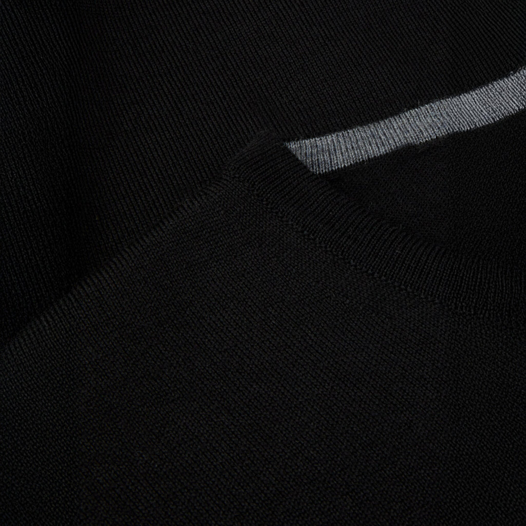 Black Merino Wool Crew Neck Sweater w/ Elbow Patches - Stenströms