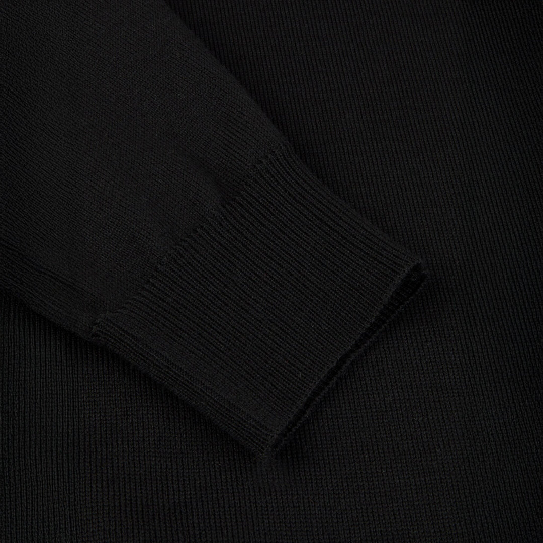 Black Merino Wool Crew Neck Sweater w/ Elbow Patches - Stenströms