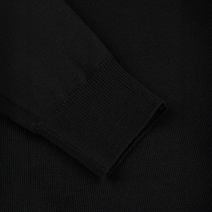 Black Merino Wool Crew Neck Sweater w/ Elbow Patches - Stenströms