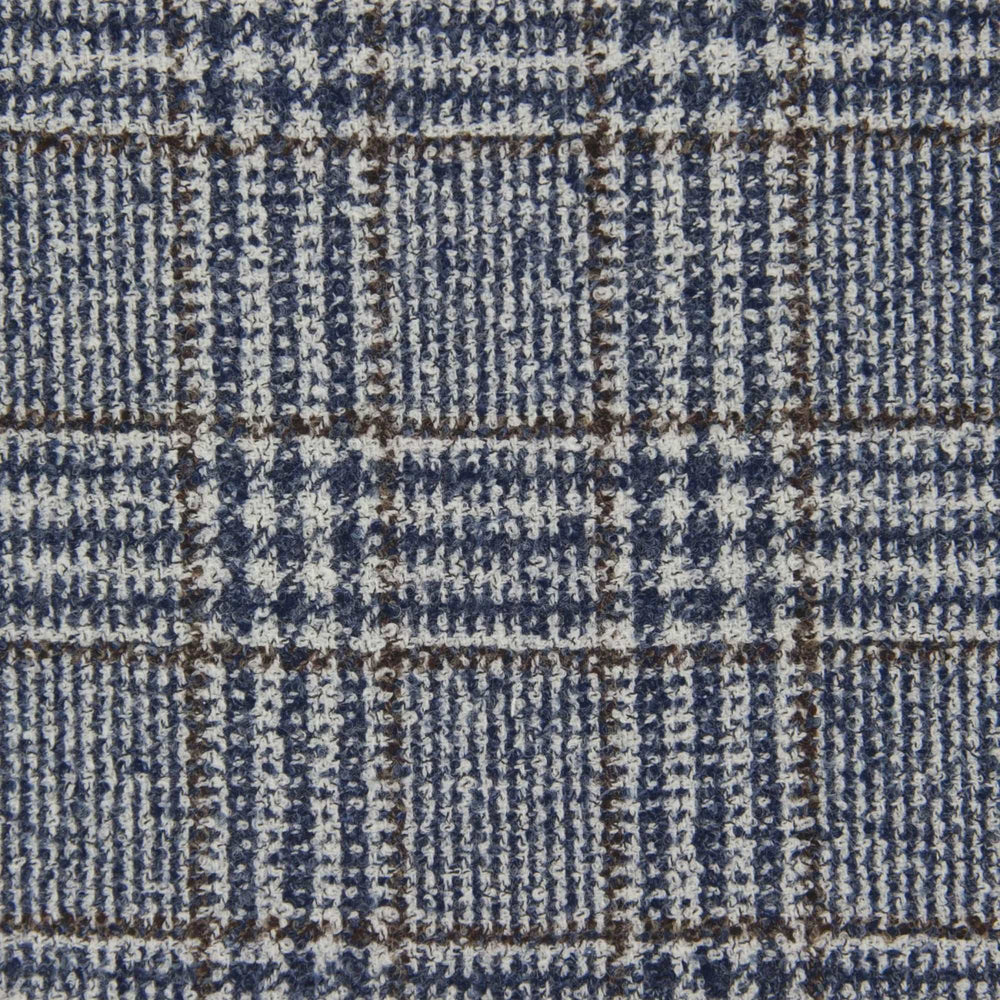 Blue & Brown Prince-of-Wales Wool Hybrid Sport Jacket with Bib - Luigi Bianchi