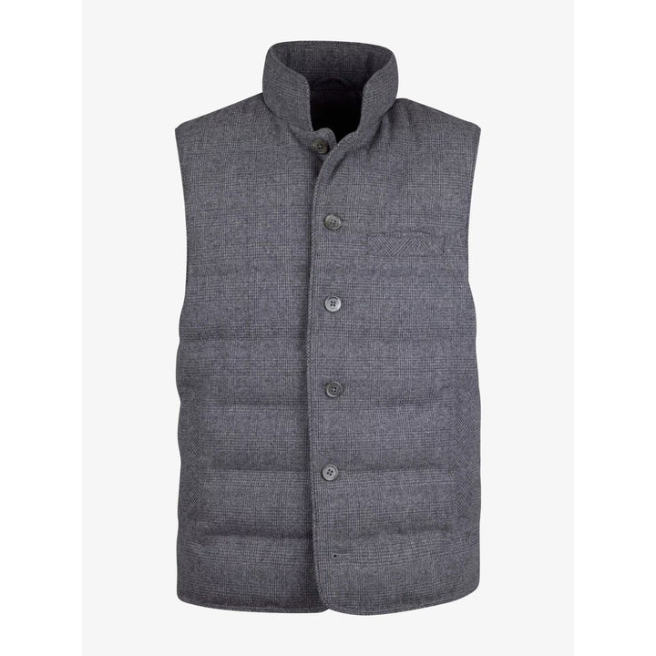 Gray Checked Quilted Wool Full Zip Vest - Stenströms