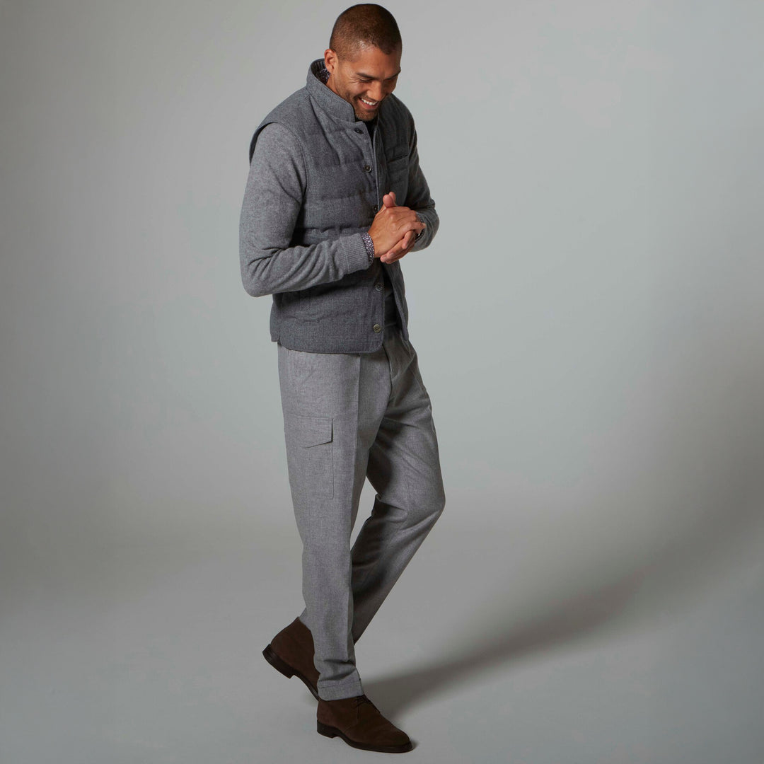 Gray Checked Quilted Wool Full Zip Vest - Stenströms