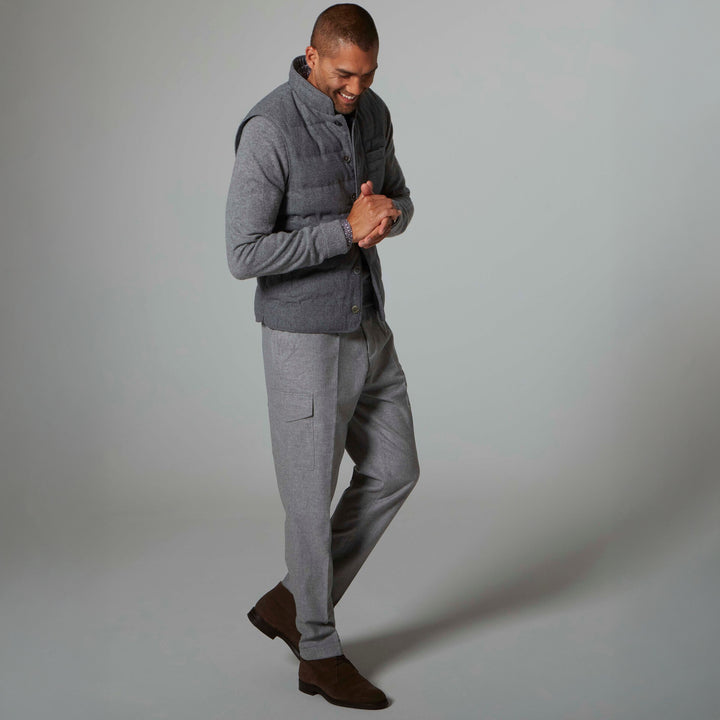 Gray Checked Quilted Wool Full Zip Vest - Stenströms
