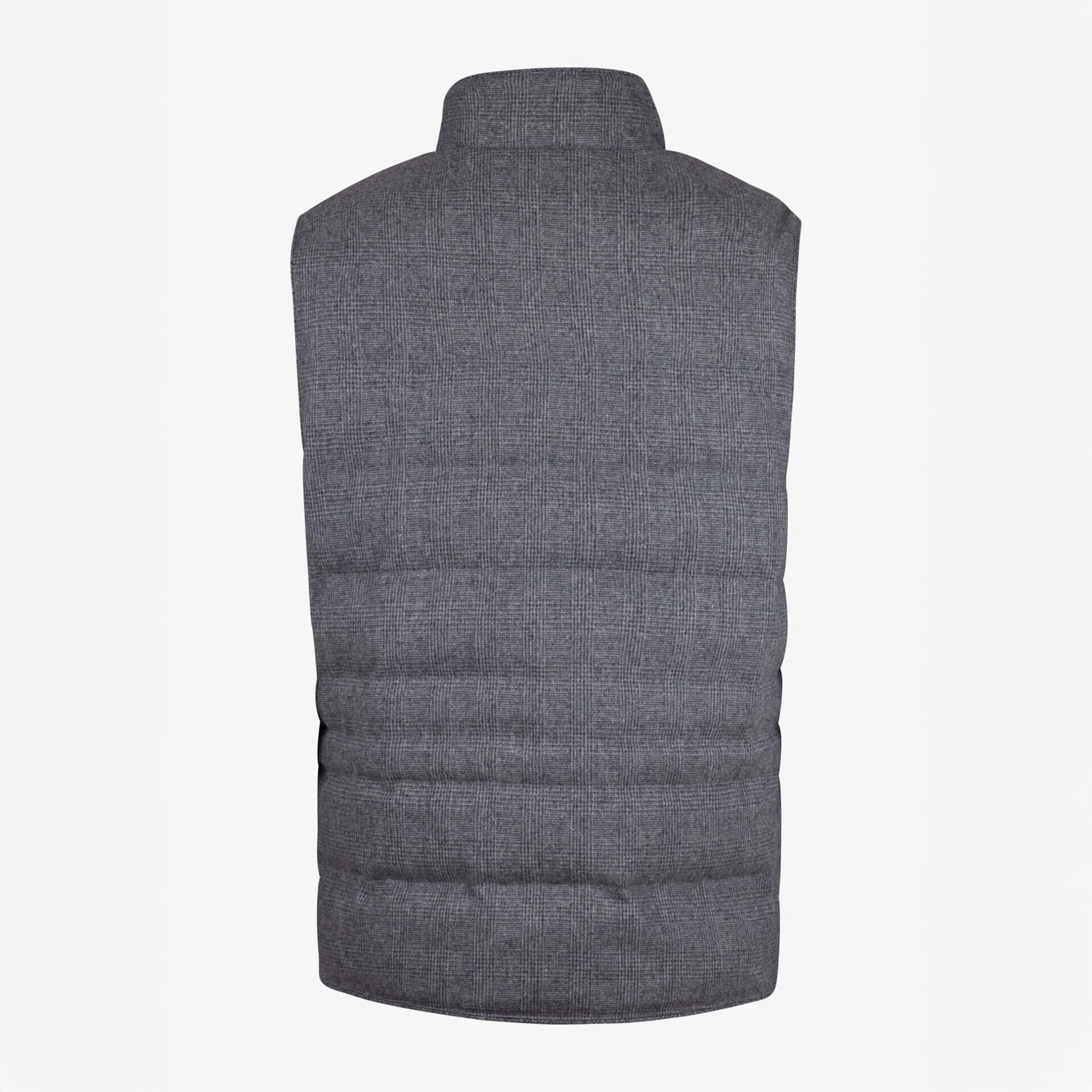 Gray Checked Quilted Wool Full Zip Vest - Stenströms