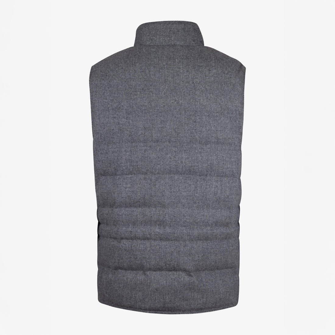Gray Checked Quilted Wool Full Zip Vest - Stenströms