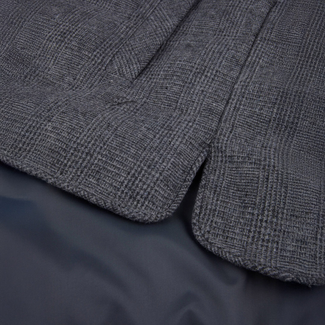 Gray Checked Quilted Wool Full Zip Vest - Stenströms