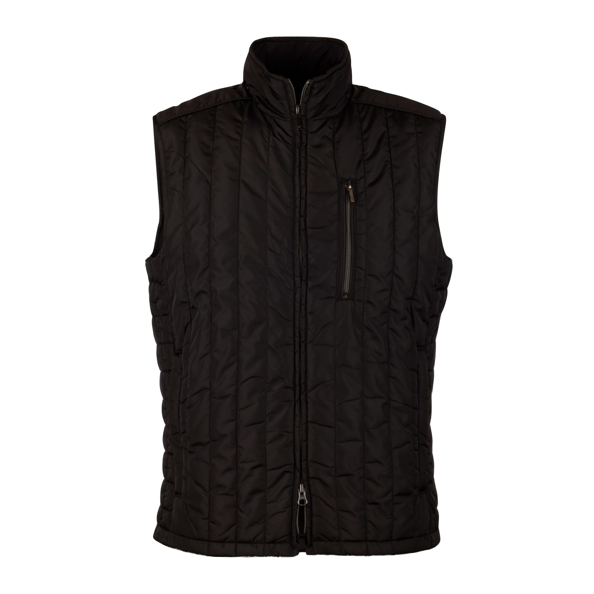 Black Quilted Wool Full Zip Vest - Stenströms