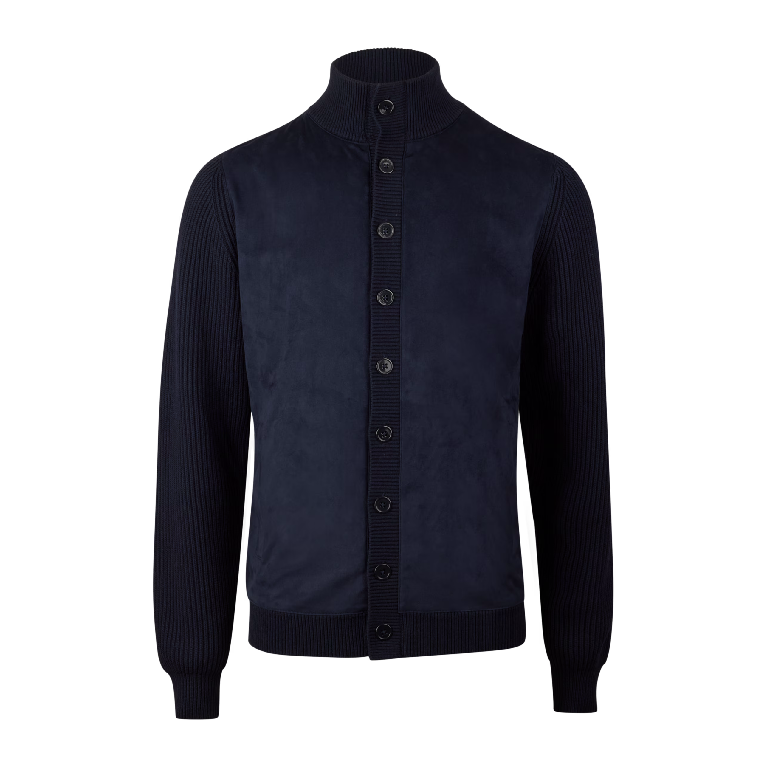 Navy Blue Alcantara Cotton-Wool Blend Hybrid Cardigan - Stenströms