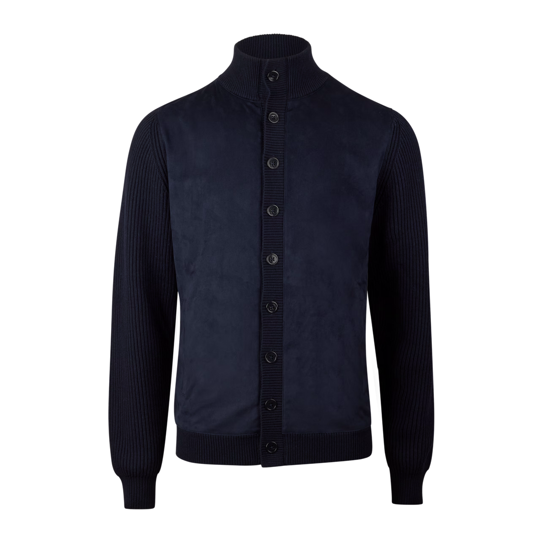 Navy Blue Alcantara Cotton-Wool Blend Hybrid Cardigan - Stenströms