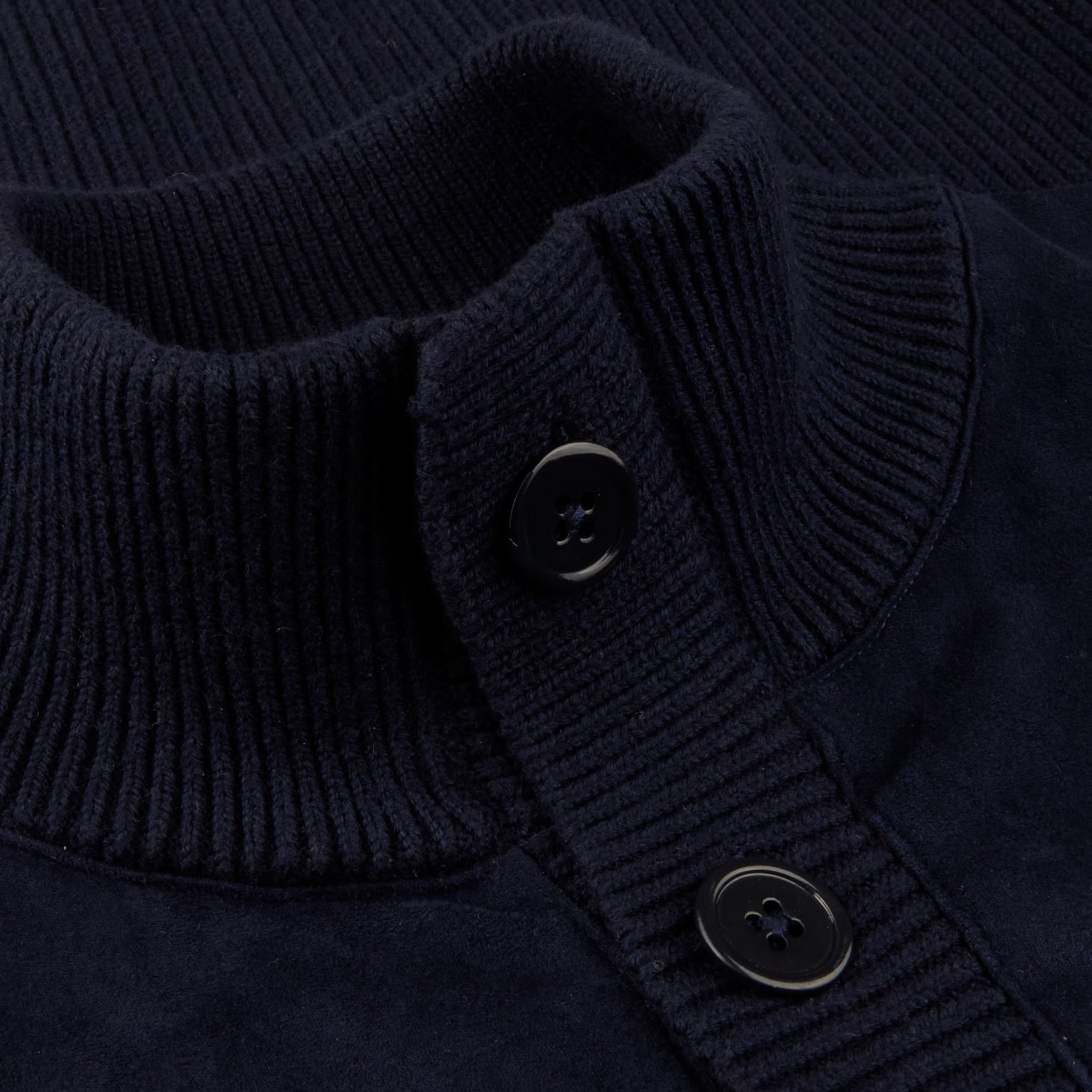 Navy Blue Alcantara Cotton-Wool Blend Hybrid Cardigan - Stenströms