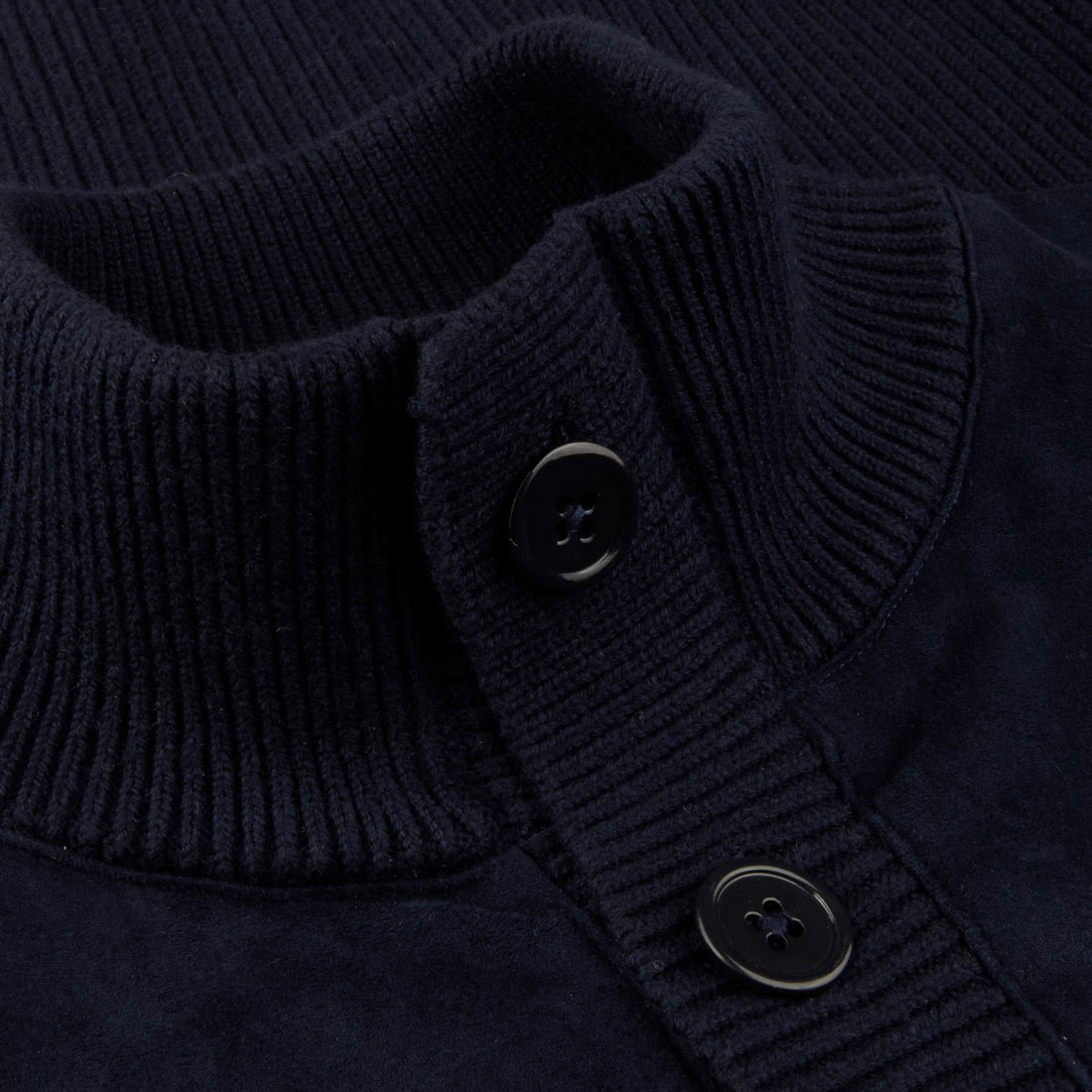 Navy Blue Alcantara Cotton-Wool Blend Hybrid Cardigan - Stenströms
