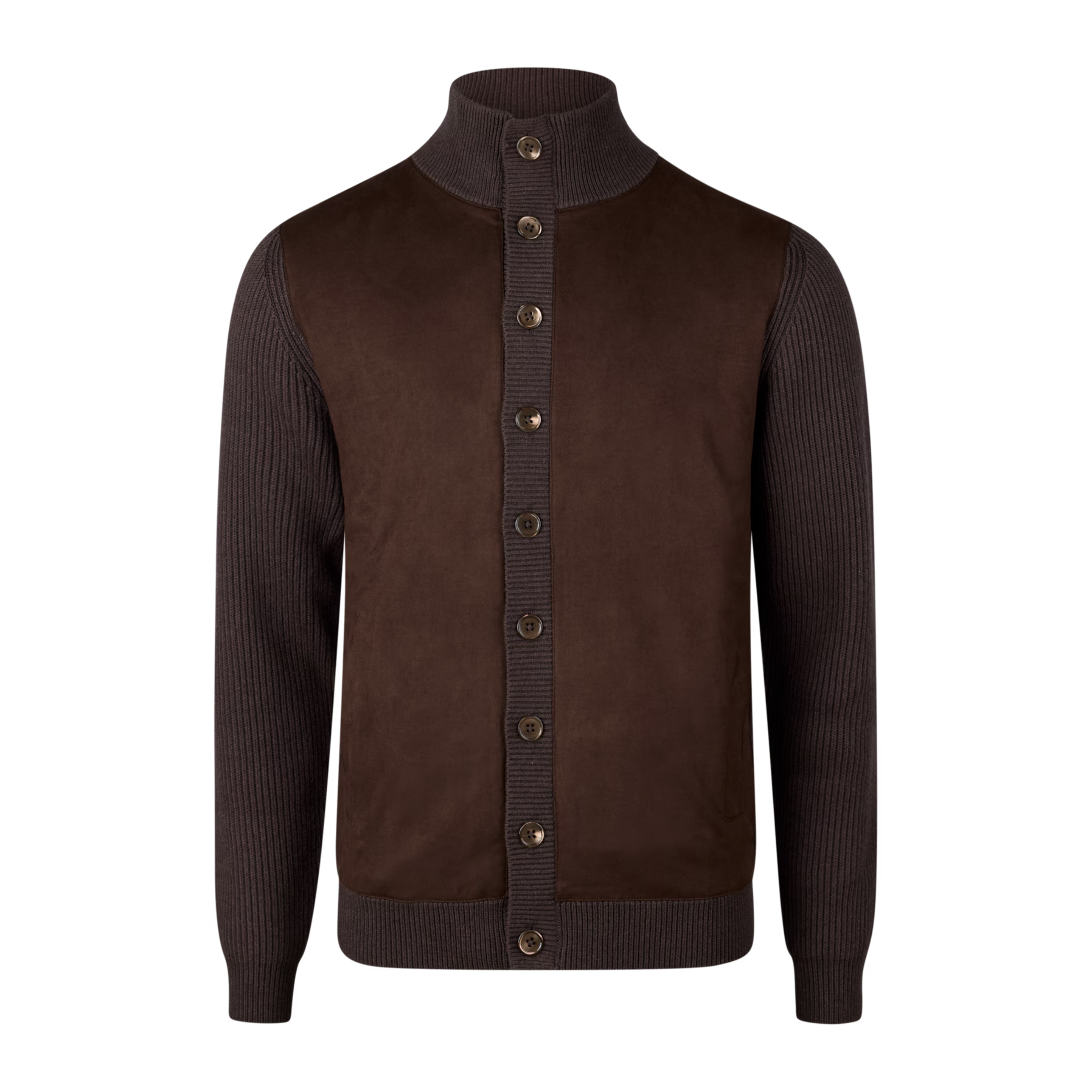 Brown Alcantara Cotton-Wool Blend Hybrid Cardigan - Stenströms
