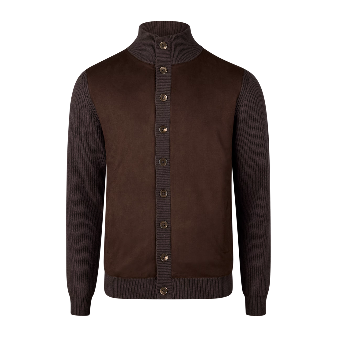 Brown Alcantara Cotton-Wool Blend Hybrid Cardigan - Stenströms