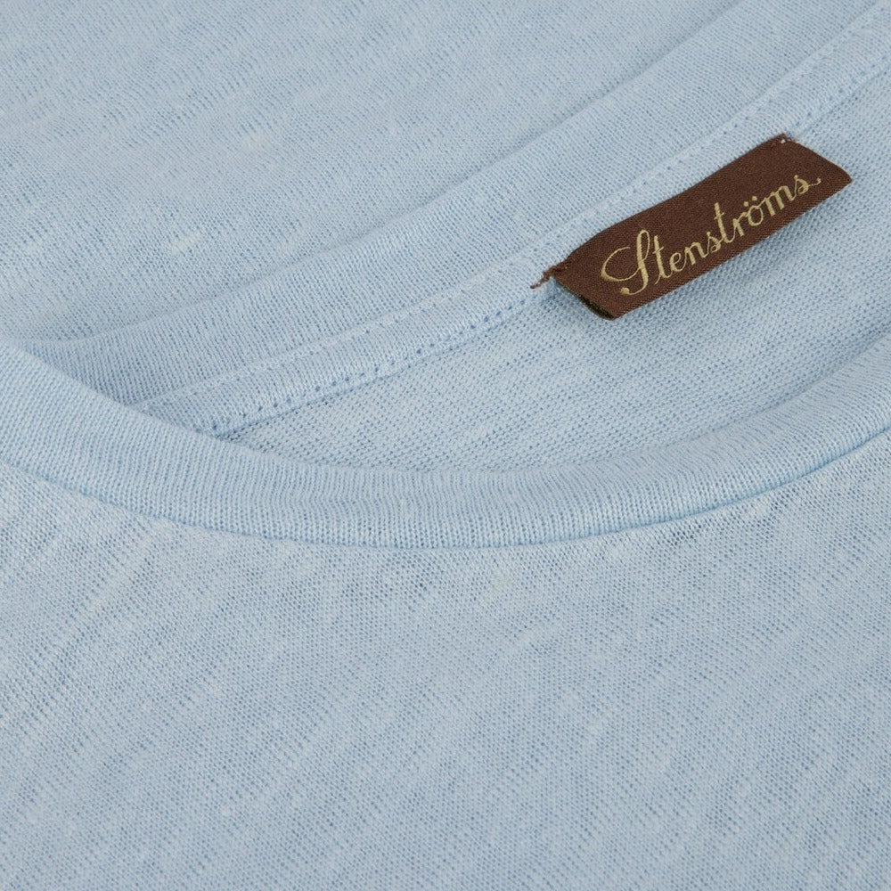 Light Blue Linen Crew Neck T-Shirt - Stenströms