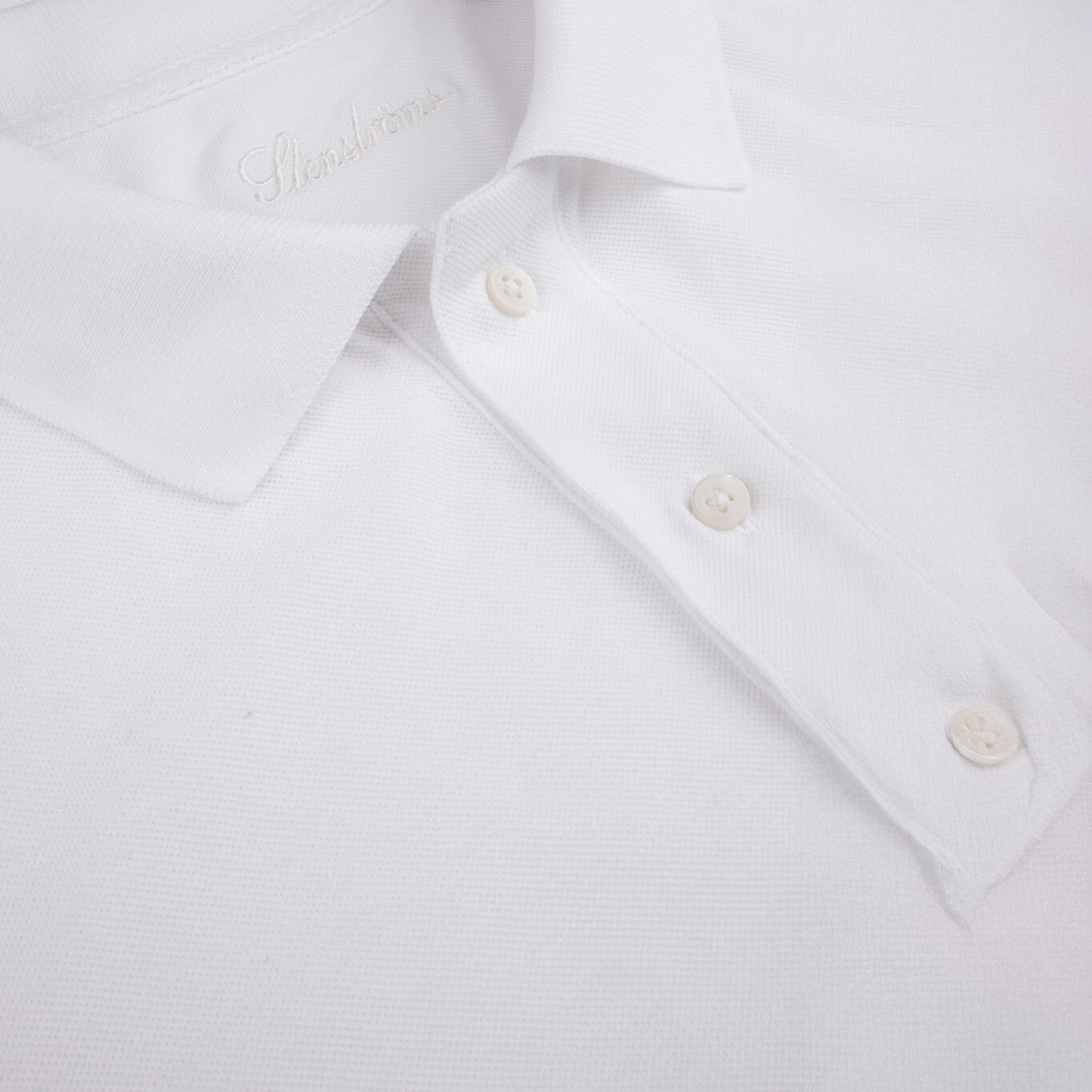 White Piqué Cotton Short Sleeve Polo Shirt - Stenströms - Boutique Jacques International
