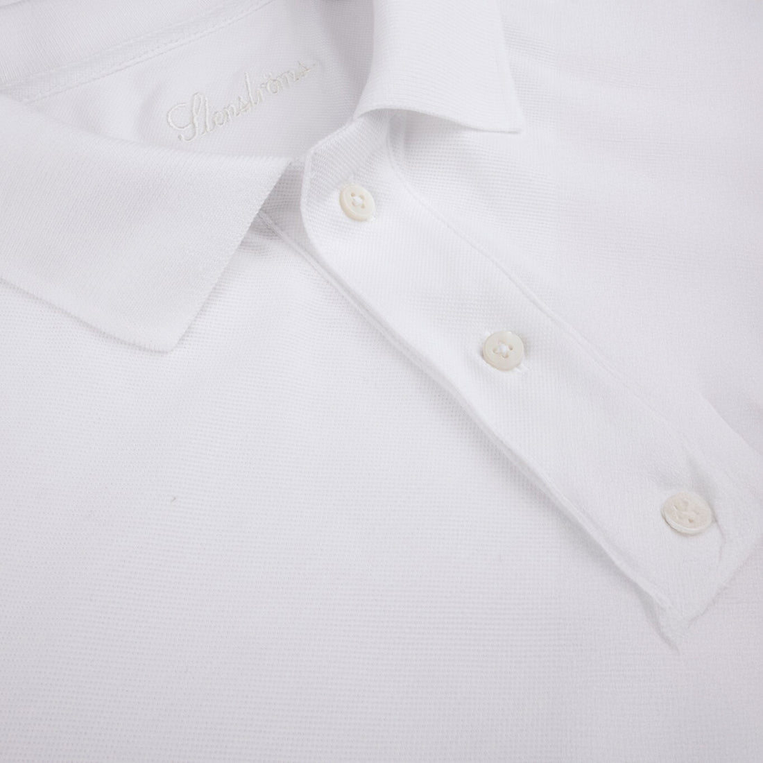 White Piqué Cotton Short Sleeve Polo Shirt - Stenströms - Boutique Jacques International