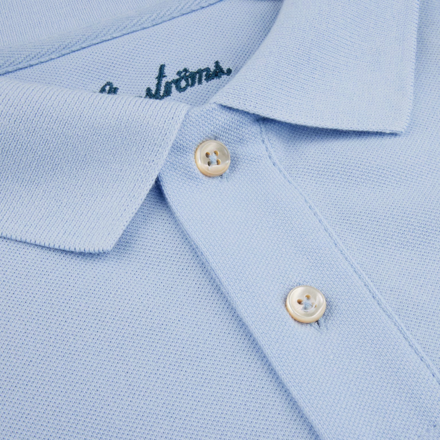 Light Blue Piqué Cotton Short Sleeve Polo Shirt - Stenströms - Boutique Jacques International