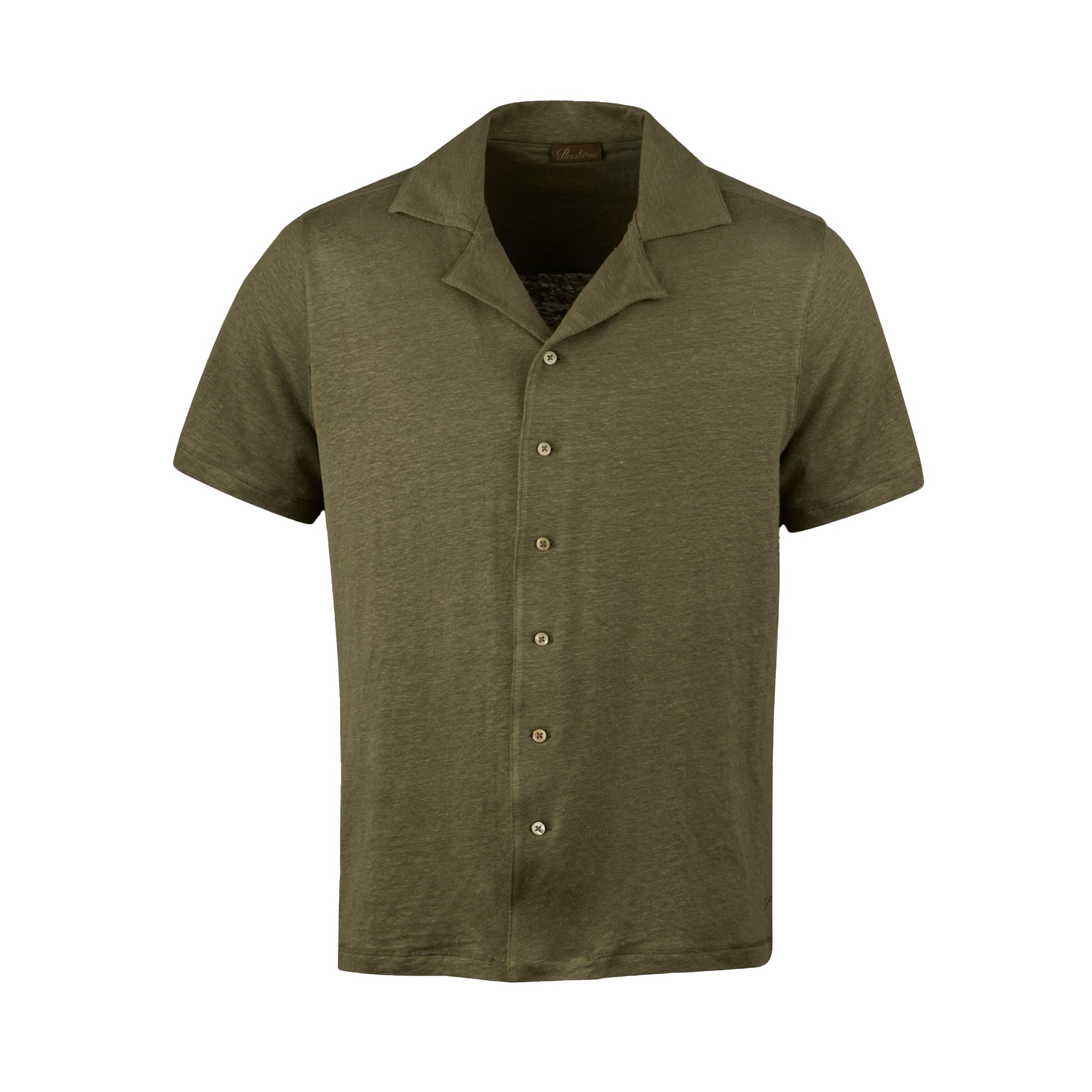 Olive Green Short Sleeve Linen-Stretch Knitted Resort Shirt - Stenströms - Boutique Jacques International