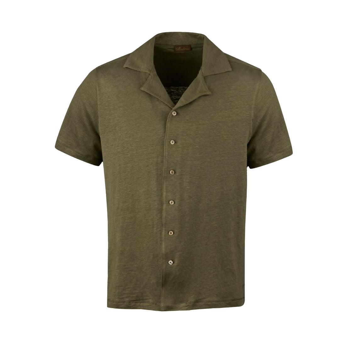 Olive Green Short Sleeve Linen-Stretch Knitted Resort Shirt - Stenströms - Boutique Jacques International