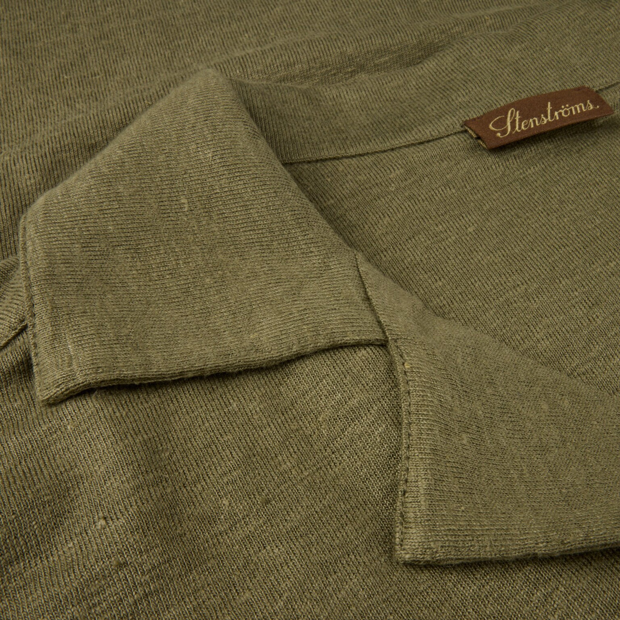 Olive Green Short Sleeve Linen-Stretch Knitted Resort Shirt - Stenströms - Boutique Jacques International