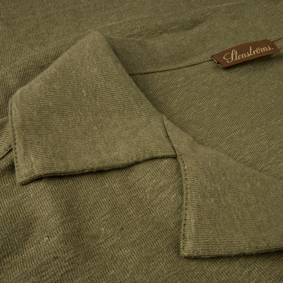 Olive Green Short Sleeve Linen-Stretch Knitted Resort Shirt - Stenströms - Boutique Jacques International