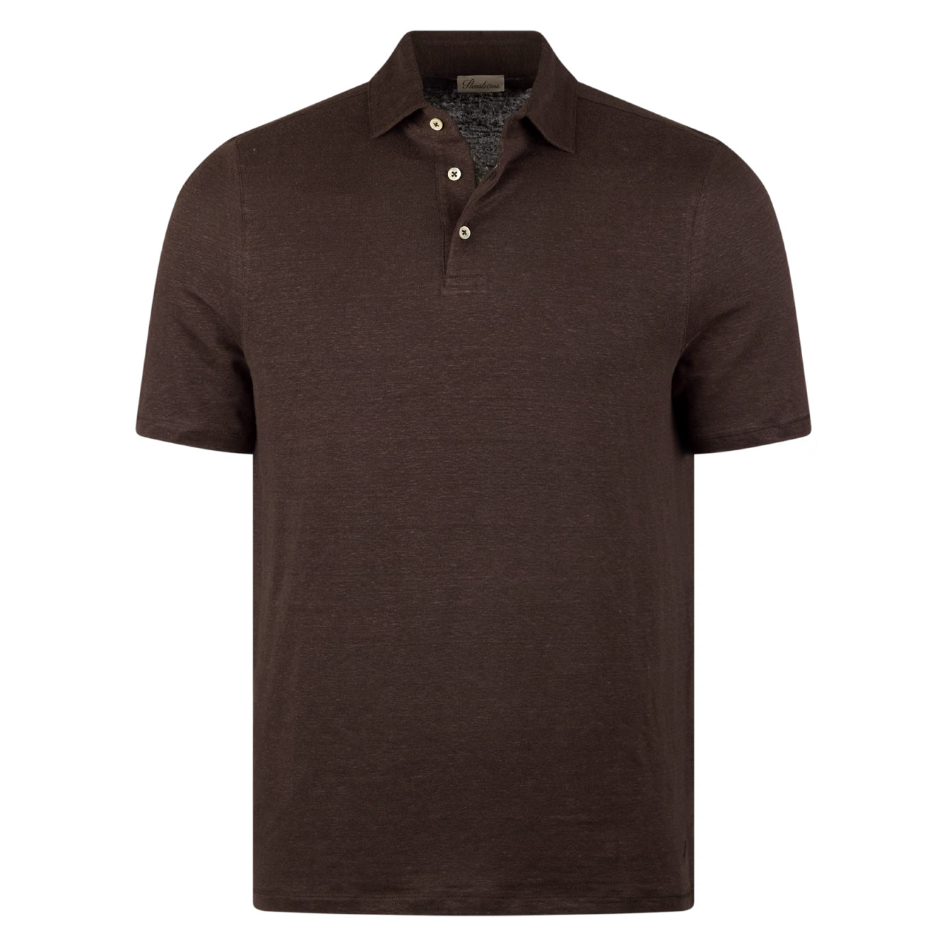 Dark Brown Linen-Stretch Short Sleeve Knitted Polo Shirt