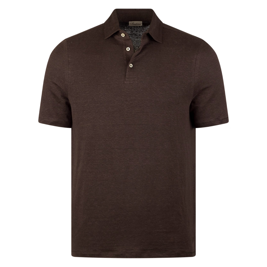 Dark Brown Linen-Stretch Short Sleeve Knitted Polo Shirt - Stenströms
